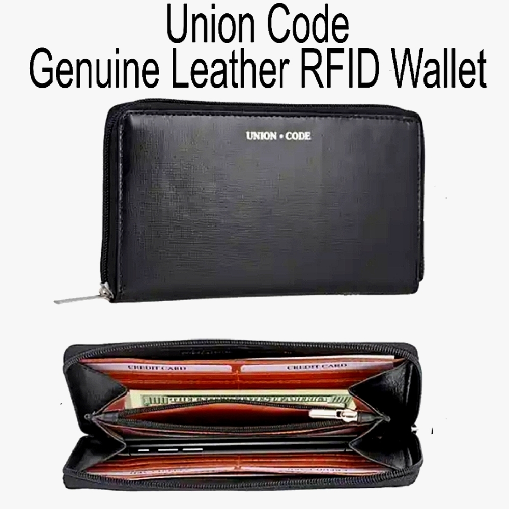 Sale NWT Union Code Black Genuine Leather RFID Protected Women's Wallet